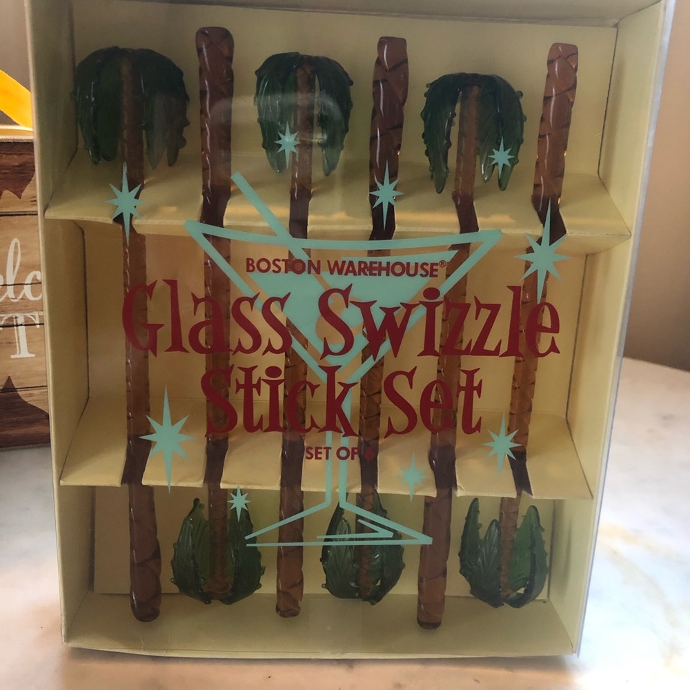 New in box Glass Swizzle Sticks Palm Trees